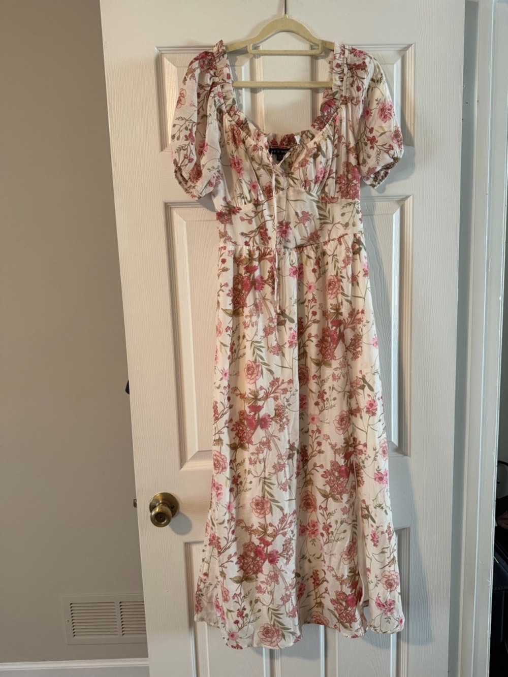 As U Wish Cream Dress with Pink Floral Print